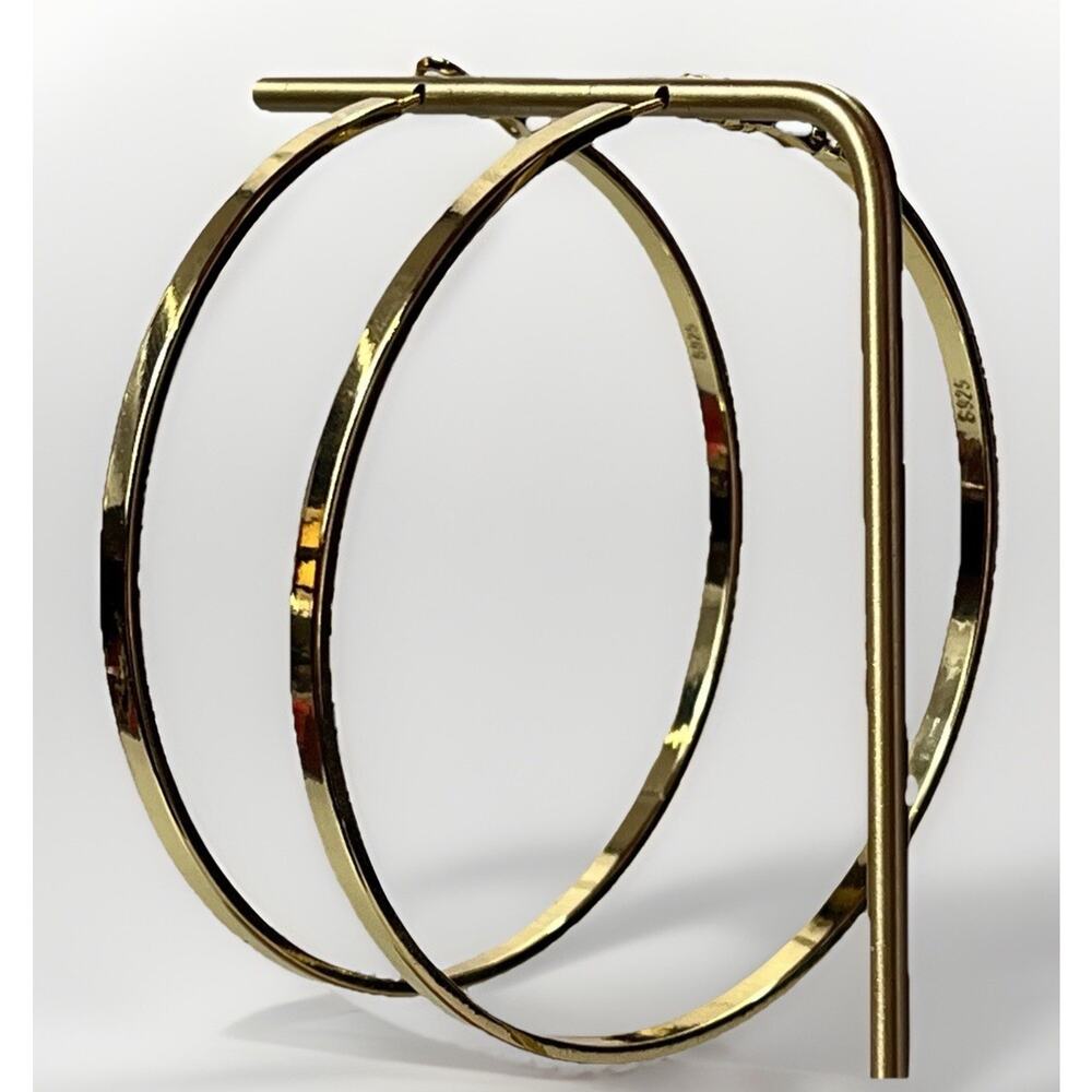 VTG 925 Sterling Silver Gold Tone Hoop Earrings 2.5” Large Flat Hoops 17.7g - Picture 6 of 13